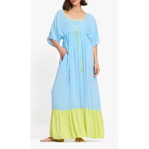 Kate Spade Colorblock Maxi Cover Up Dress Size L Blue/ Yellow-green